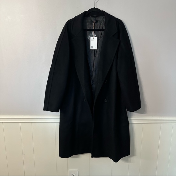 Quince Women’s Elegant Black Double Breasted Coat Virgin Wool Blend Sz L NWT - Picture 2 of 9